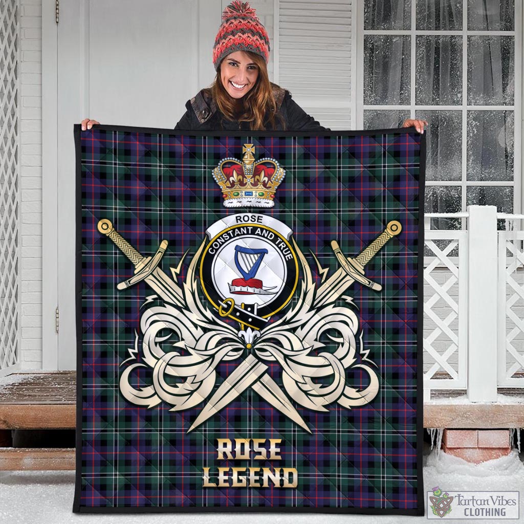 Tartan Vibes Clothing Rose Hunting Modern Tartan Quilt with Clan Crest and the Golden Sword of Courageous Legacy