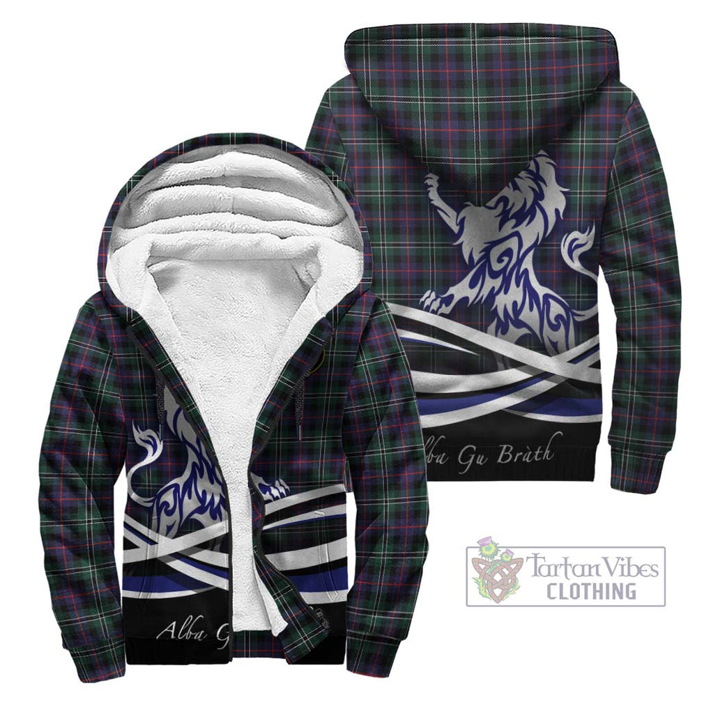 Rose Hunting Modern Tartan Sherpa Hoodie with Alba Gu Brath Regal Lion Emblem Unisex - Tartanvibesclothing Shop