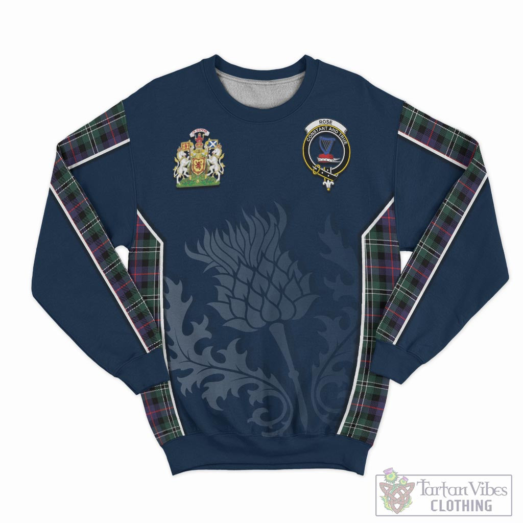 Tartan Vibes Clothing Rose Hunting Modern Tartan Sweatshirt with Family Crest and Scottish Thistle Vibes Sport Style