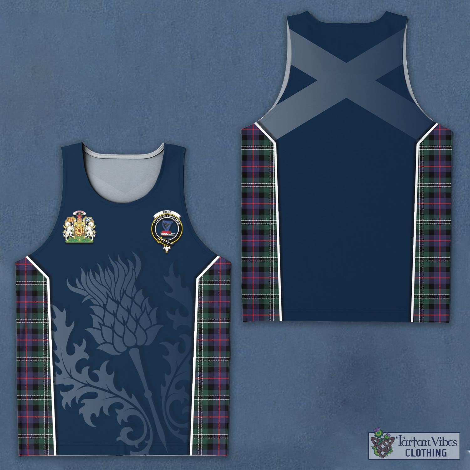 Tartan Vibes Clothing Rose Hunting Modern Tartan Men's Tanks Top with Family Crest and Scottish Thistle Vibes Sport Style