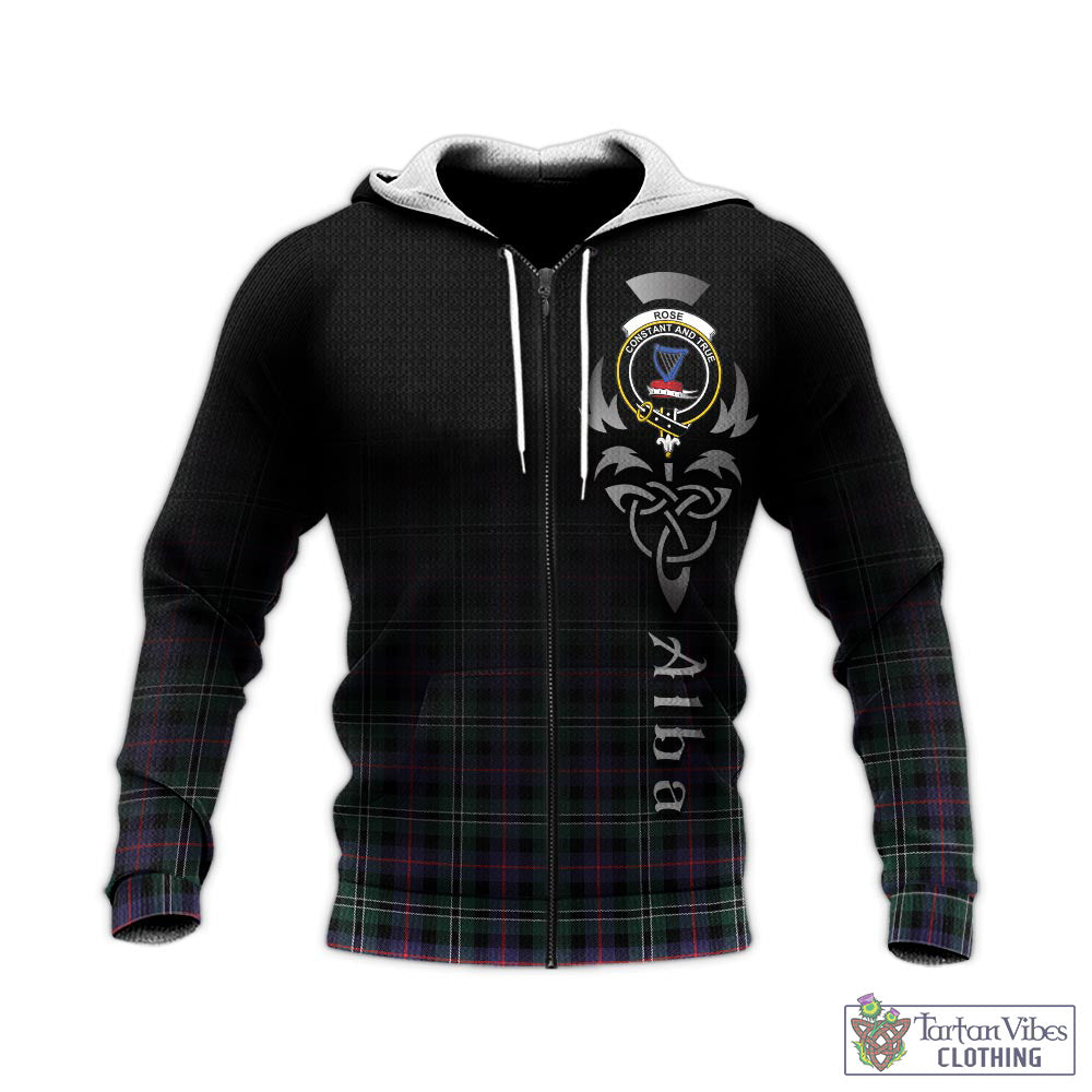 Tartan Vibes Clothing Rose Hunting Modern Tartan Knitted Hoodie Featuring Alba Gu Brath Family Crest Celtic Inspired