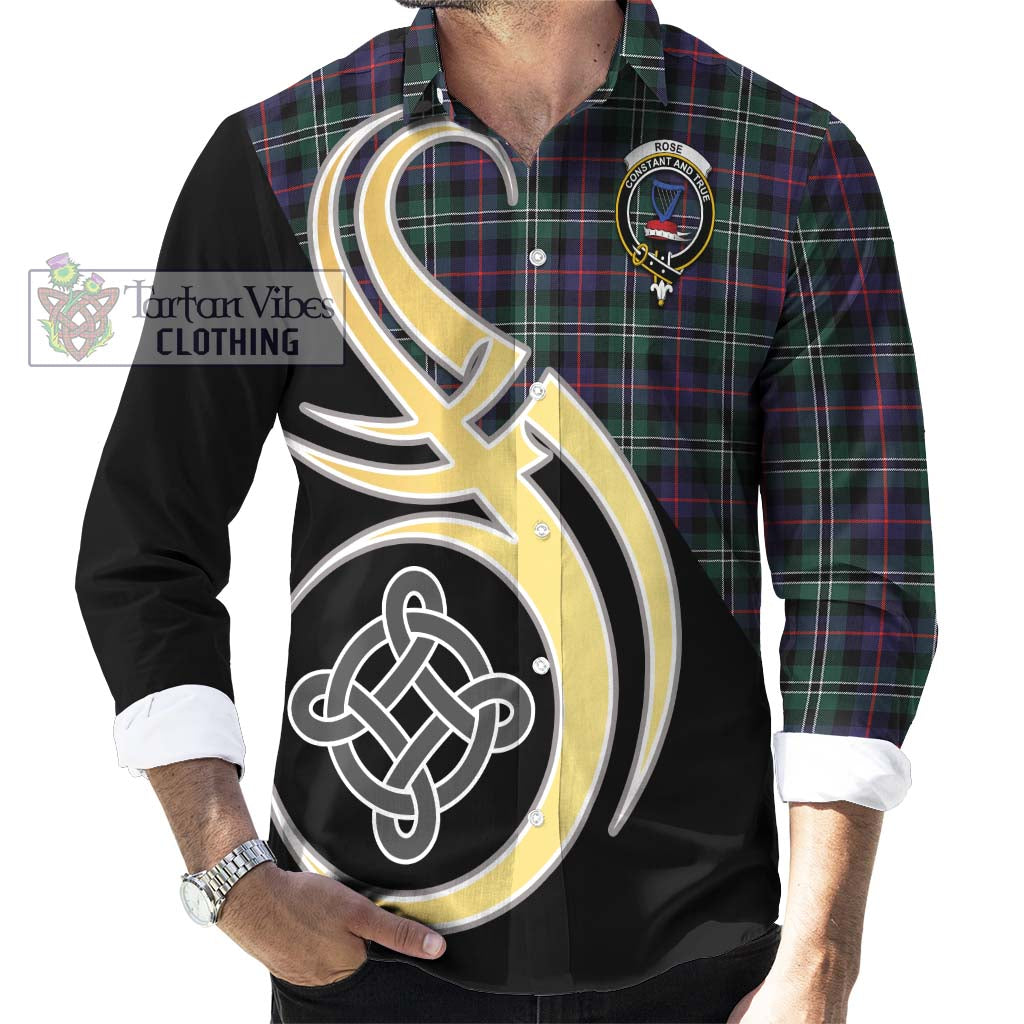 Rose Hunting Modern Tartan Long Sleeve Button Shirt with Family Crest and Celtic Symbol Style - Tartan Vibes Clothing