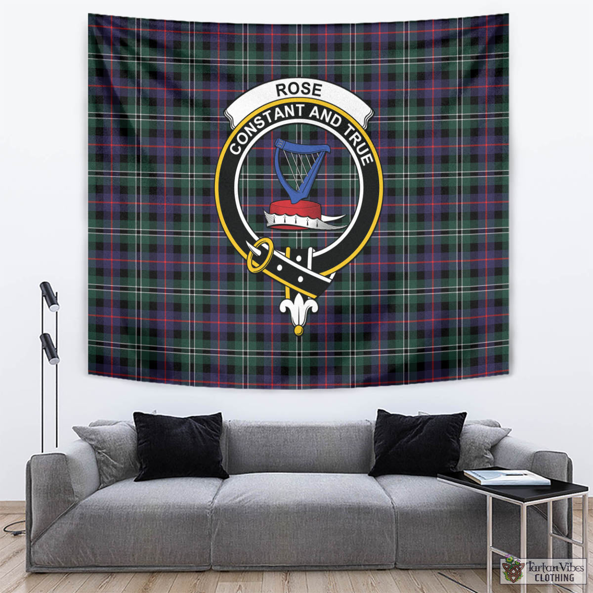 Tartan Vibes Clothing Rose Hunting Modern Tartan Tapestry Wall Hanging and Home Decor for Room with Family Crest