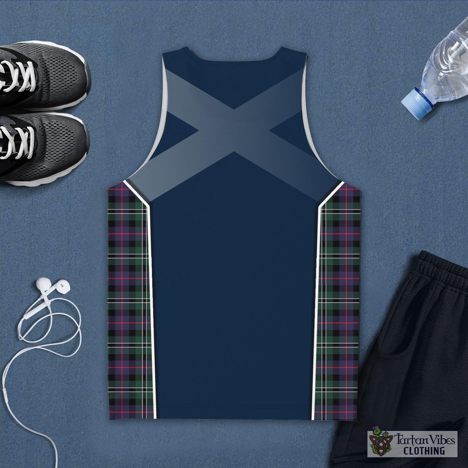 Tartan Vibes Clothing Rose Hunting Modern Tartan Men's Tanks Top with Family Crest and Scottish Thistle Vibes Sport Style