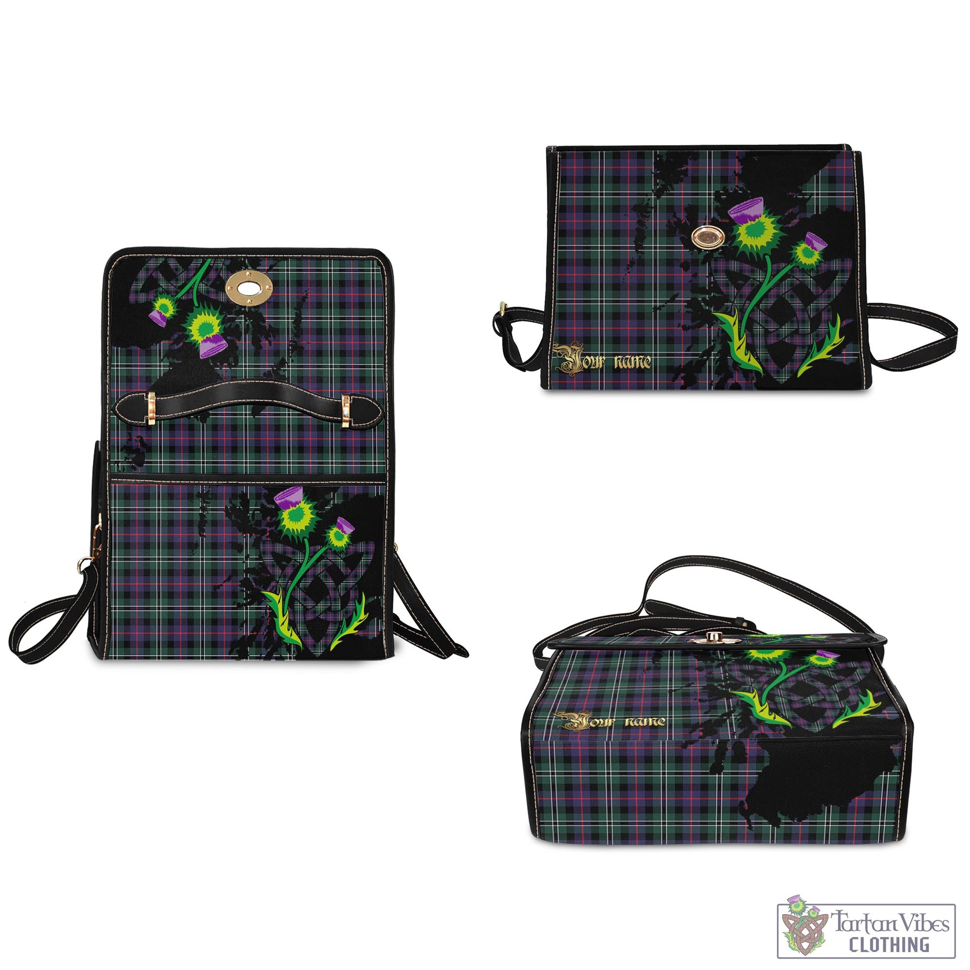 Tartan Vibes Clothing Rose Hunting Modern Tartan Waterproof Canvas Bag with Scotland Map and Thistle Celtic Accents