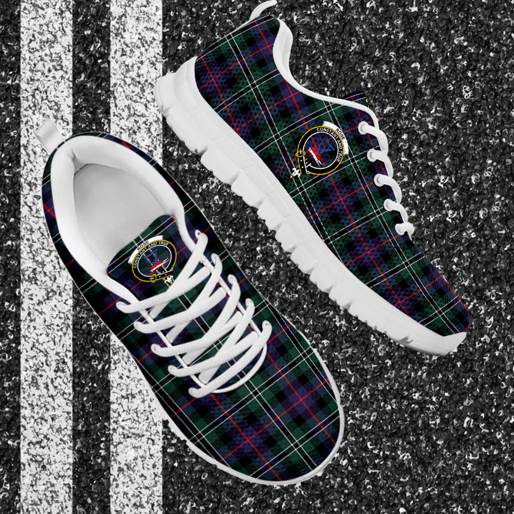 Rose Hunting Modern Tartan Sneakers with Family Crest - Tartan Vibes Clothing