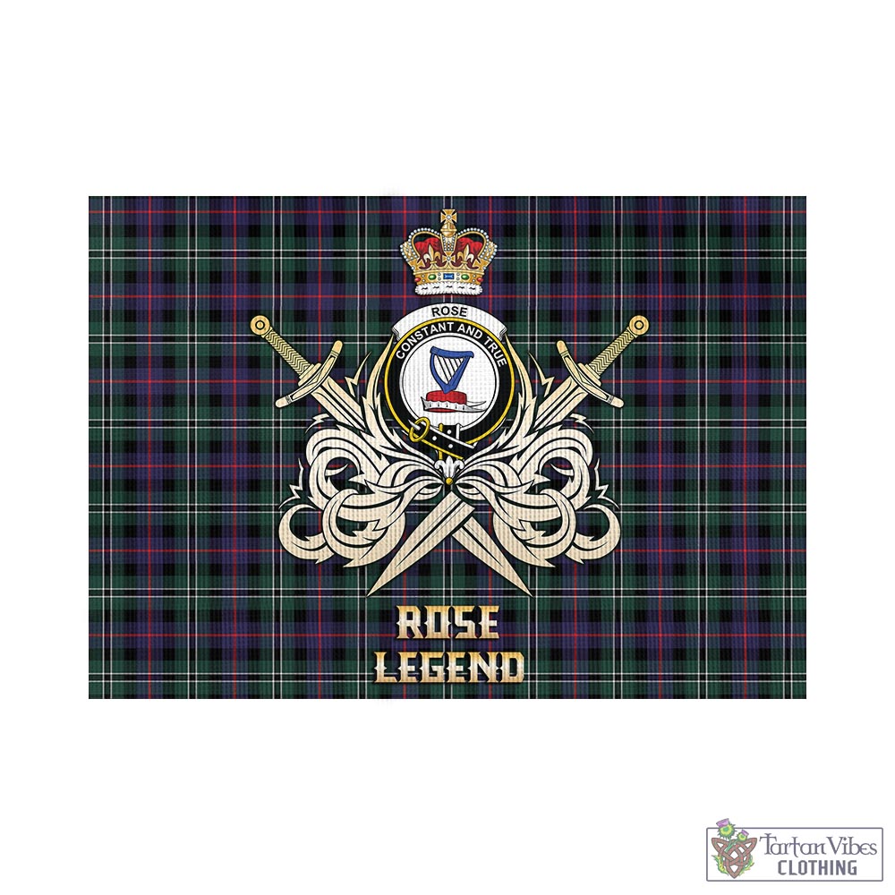 Tartan Vibes Clothing Rose Hunting Modern Tartan Flag with Clan Crest and the Golden Sword of Courageous Legacy