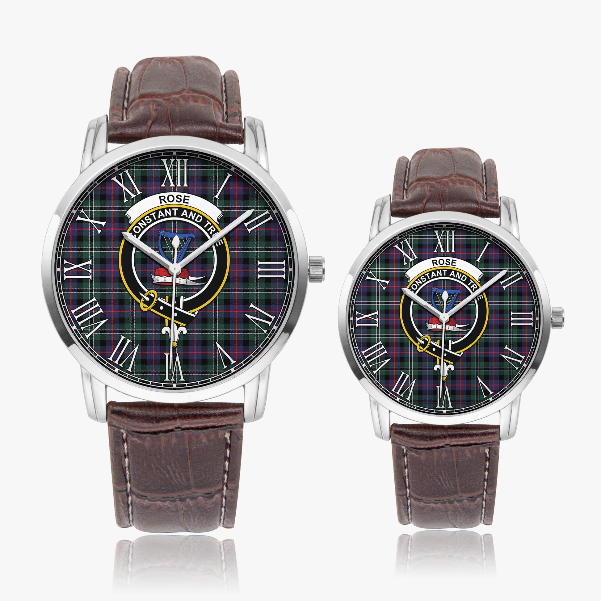 Rose Hunting Modern Tartan Family Crest Leather Strap Quartz Watch - Tartanvibesclothing