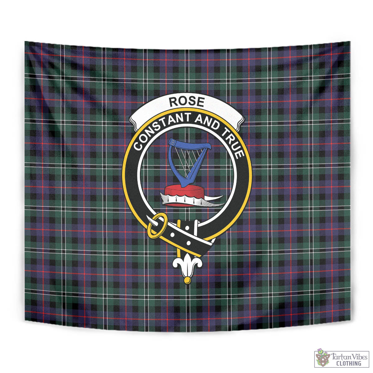 Tartan Vibes Clothing Rose Hunting Modern Tartan Tapestry Wall Hanging and Home Decor for Room with Family Crest