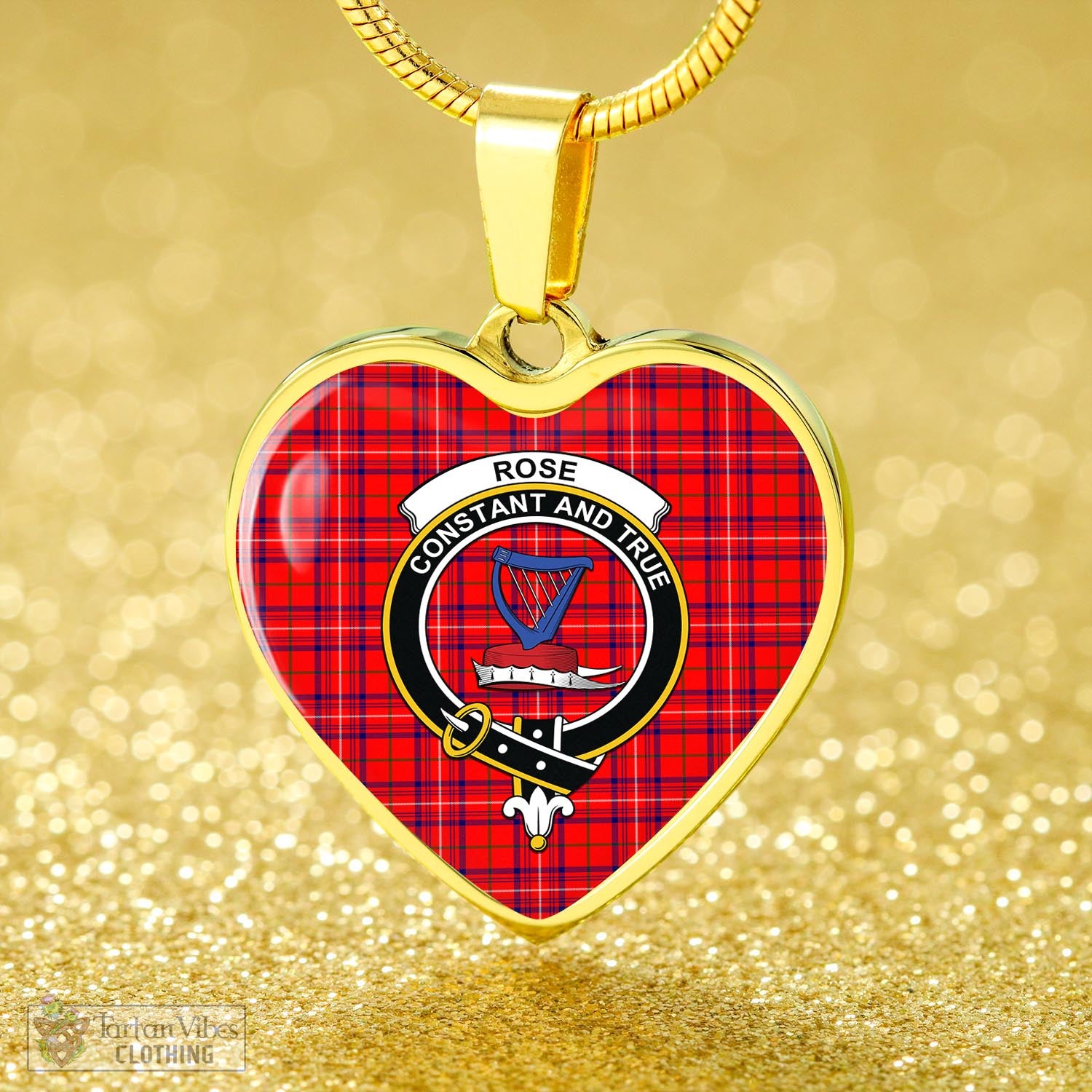 Tartan Vibes Clothing Rose Modern Tartan Heart Necklace with Family Crest