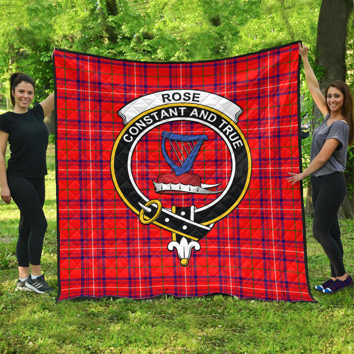 rose-modern-tartan-quilt-with-family-crest