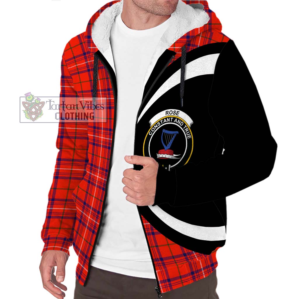 Rose Modern Tartan Sherpa Hoodie with Family Crest Circle Style Unisex S - Tartan Vibes Clothing