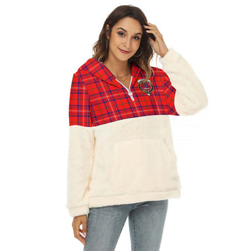 Rose Modern Tartan Women's Borg Fleece Hoodie With Half Zip with Family Crest