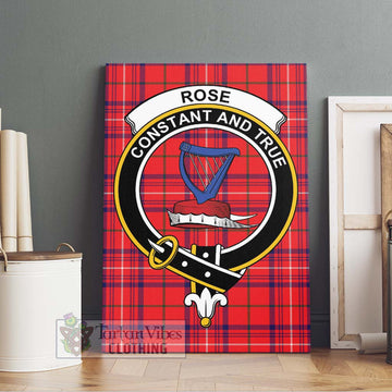 Rose Modern Tartan Canvas Print Wall Art with Family Crest