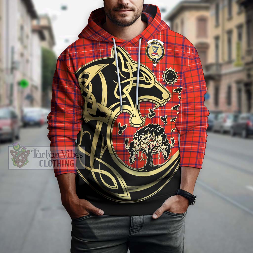 Tartan Vibes Clothing Rose Modern Tartan Hoodie with Family Crest Celtic Wolf Style