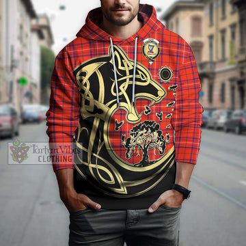 Rose Modern Tartan Hoodie with Family Crest Celtic Wolf Style
