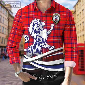 Rose Modern Tartan Long Sleeve Button Up Shirt with Alba Gu Brath Regal Lion Emblem