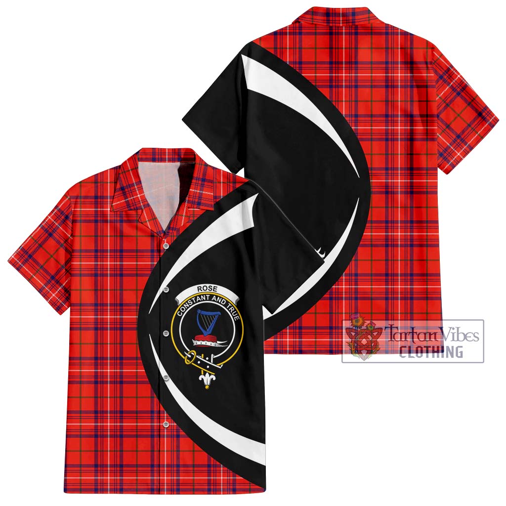 Rose Modern Tartan Short Sleeve Button Up with Family Crest Circle Style Kid - Tartan Vibes Clothing