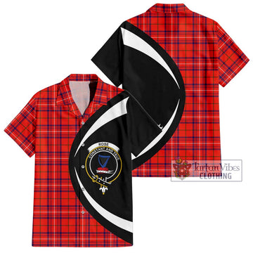 Rose Modern Tartan Short Sleeve Button Up with Family Crest Circle Style