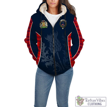 Rose Modern Tartan Sherpa Hoodie with Family Crest and Scottish Thistle Vibes Sport Style