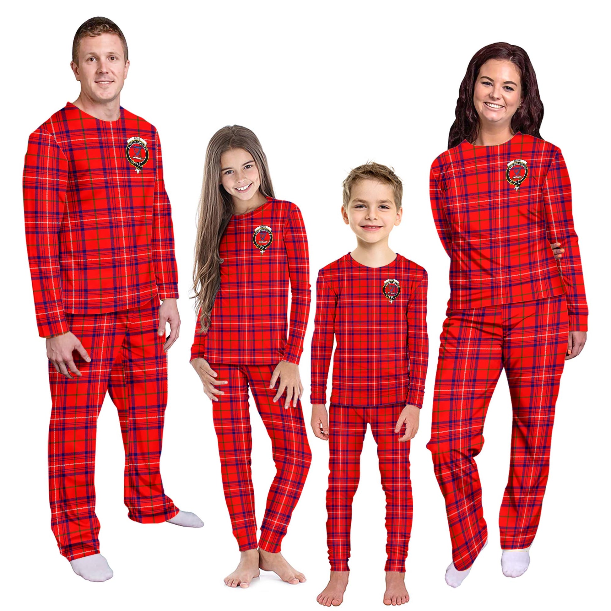 Rose Modern Tartan Pajamas Family Set with Family Crest - Tartanvibesclothing