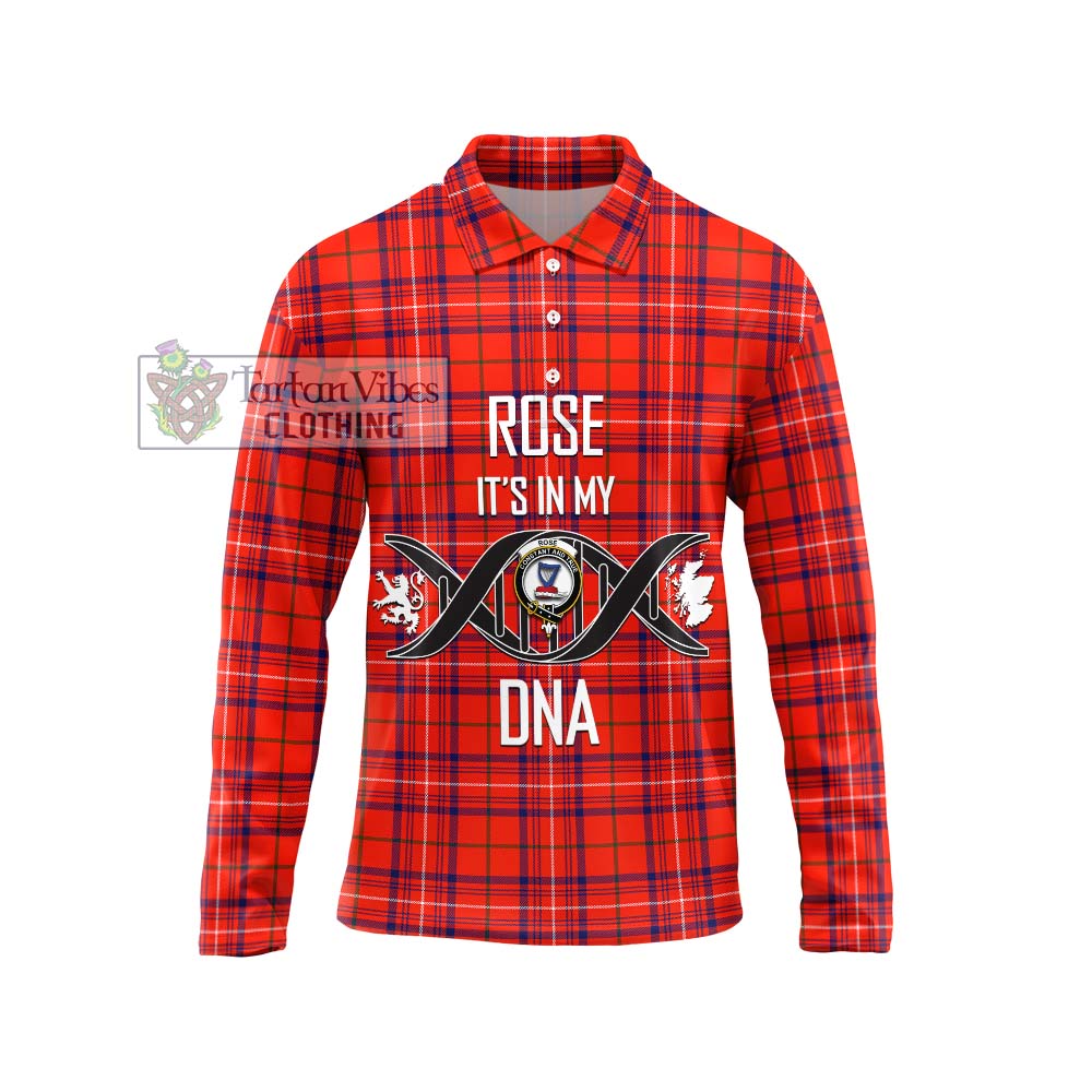 Rose Modern Tartan Long Sleeve Polo Shirt with Family Crest DNA In Me Style Unisex - Tartanvibesclothing Shop