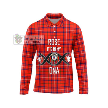 Rose Modern Tartan Long Sleeve Polo Shirt with Family Crest DNA In Me Style