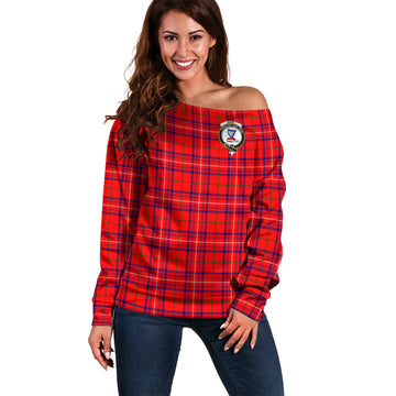 Rose Modern Tartan Off Shoulder Women Sweater with Family Crest