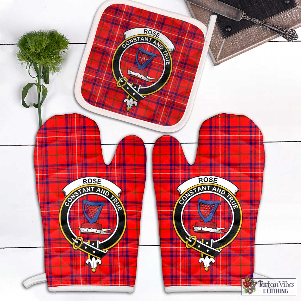 Tartan Vibes Clothing Rose Modern Tartan Combo Oven Mitt & Pot-Holder with Family Crest