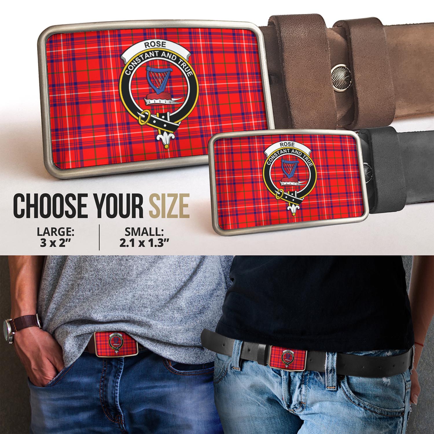 Rose Modern Tartan Belt Buckles with Family Crest - Tartan Vibes Clothing