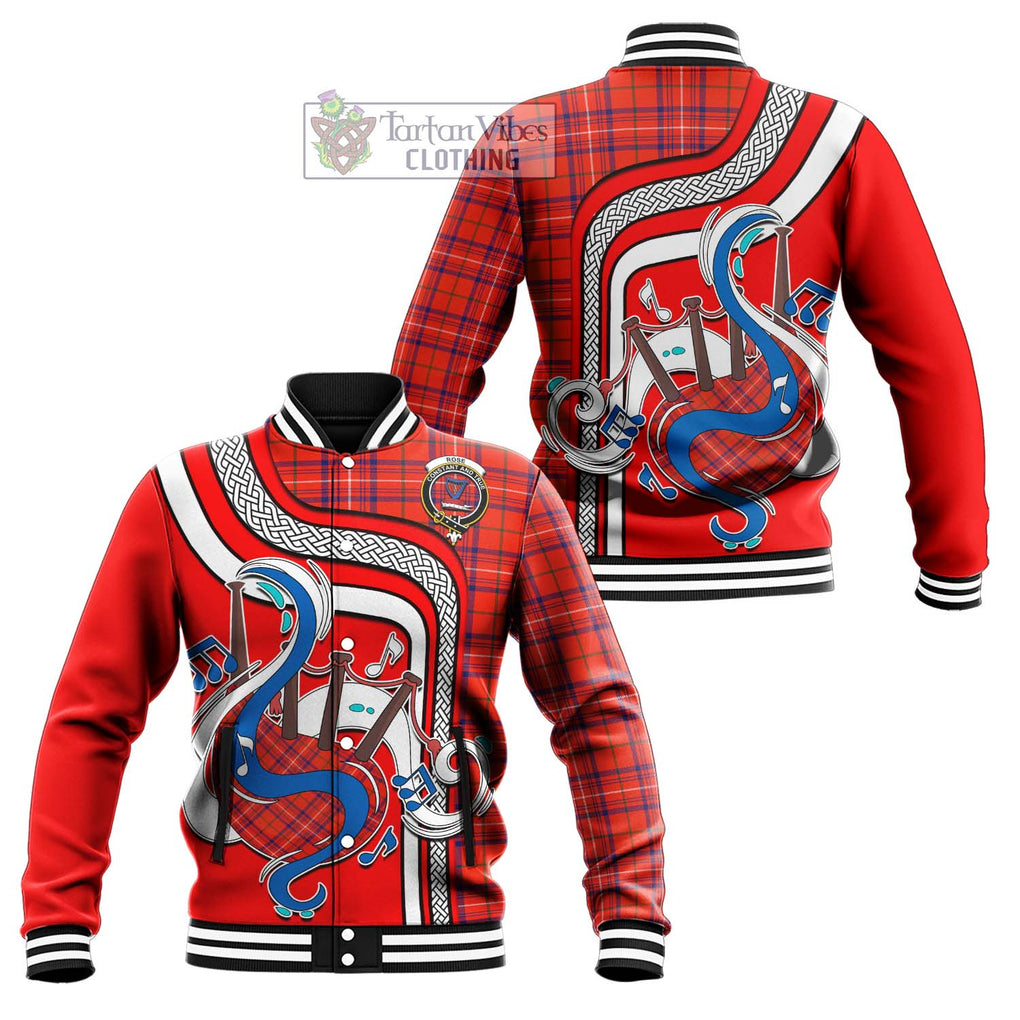 Tartan Vibes Clothing Rose Modern Tartan Baseball Jacket with Epic Bagpipe Style