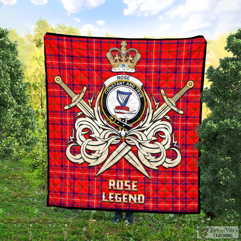 Tartan Vibes Clothing Rose Modern Tartan Quilt with Clan Crest and the Golden Sword of Courageous Legacy