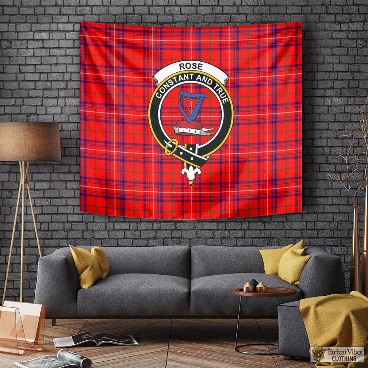 Tartan Vibes Clothing Rose Modern Tartan Tapestry Wall Hanging and Home Decor for Room with Family Crest