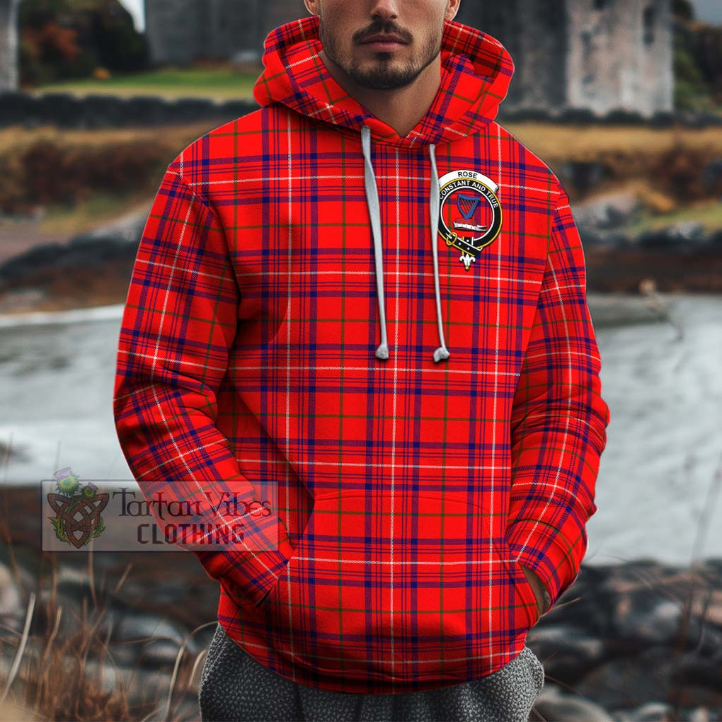 Rose Modern Tartan Cotton Hoodie with Family Crest Pullover Hoodie XS - Tartan Vibes Clothing