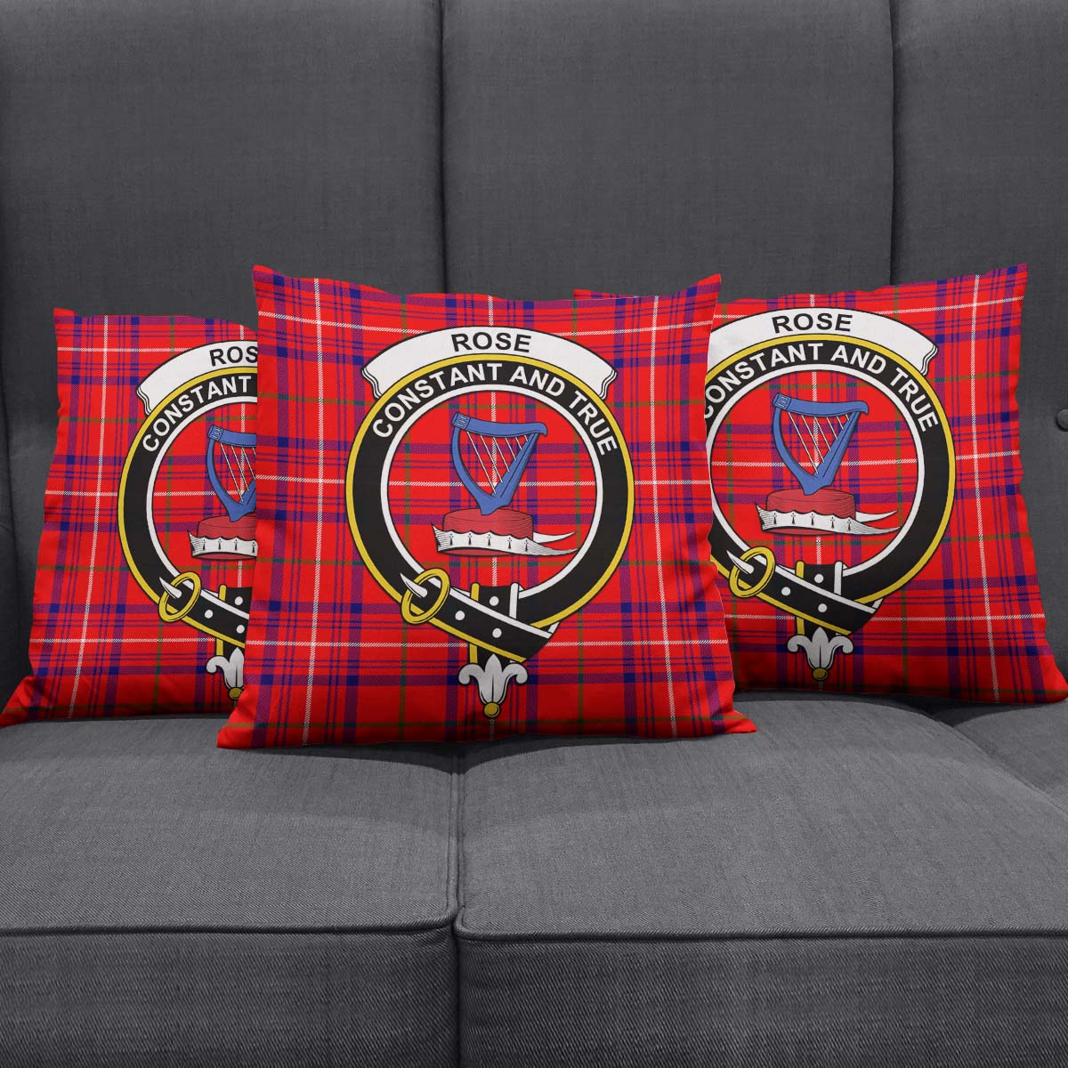 Rose Modern Tartan Pillow Cover with Family Crest Square Pillow Cover - Tartanvibesclothing