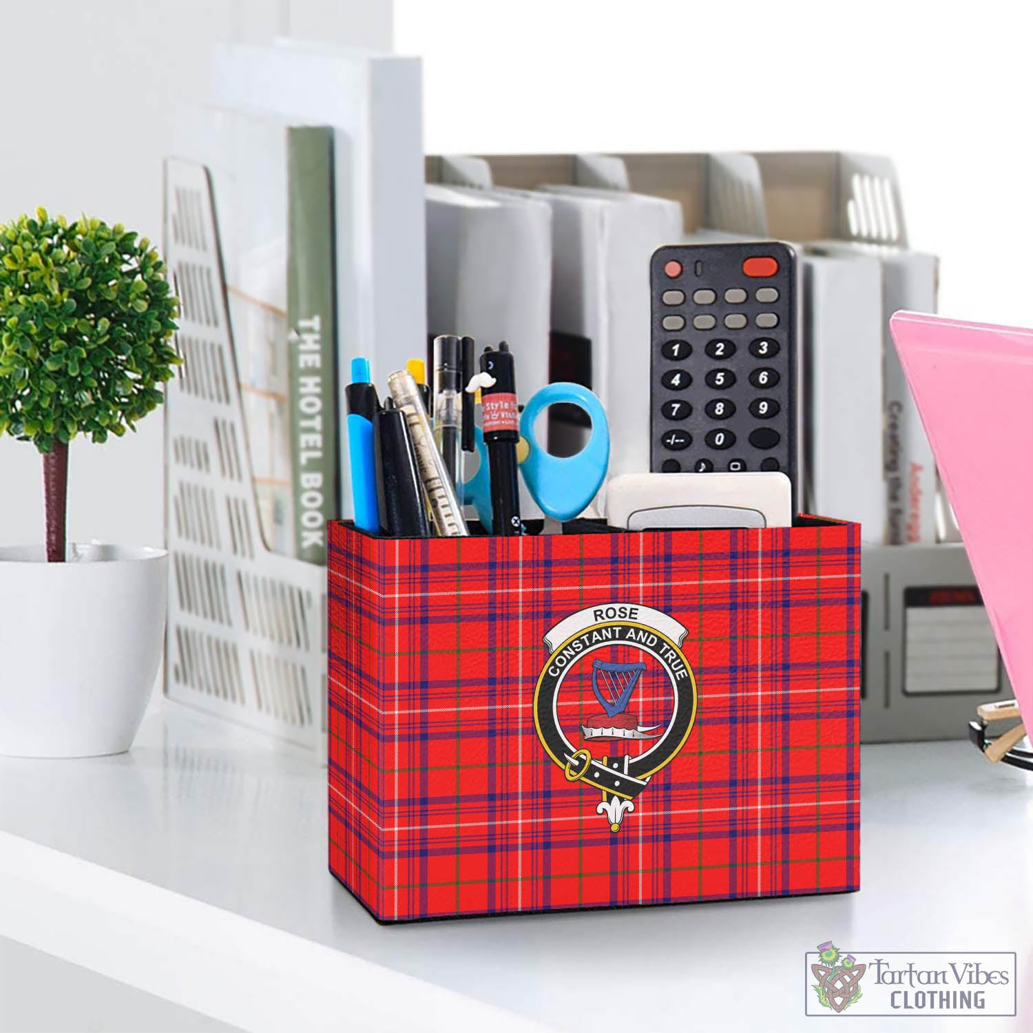 Tartan Vibes Clothing Rose Modern Tartan Pen Holder with Family Crest