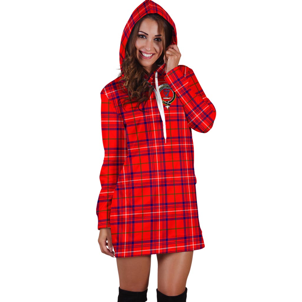 Rose Modern Tartan Hoodie Dress with Family Crest - Tartan Vibes Clothing