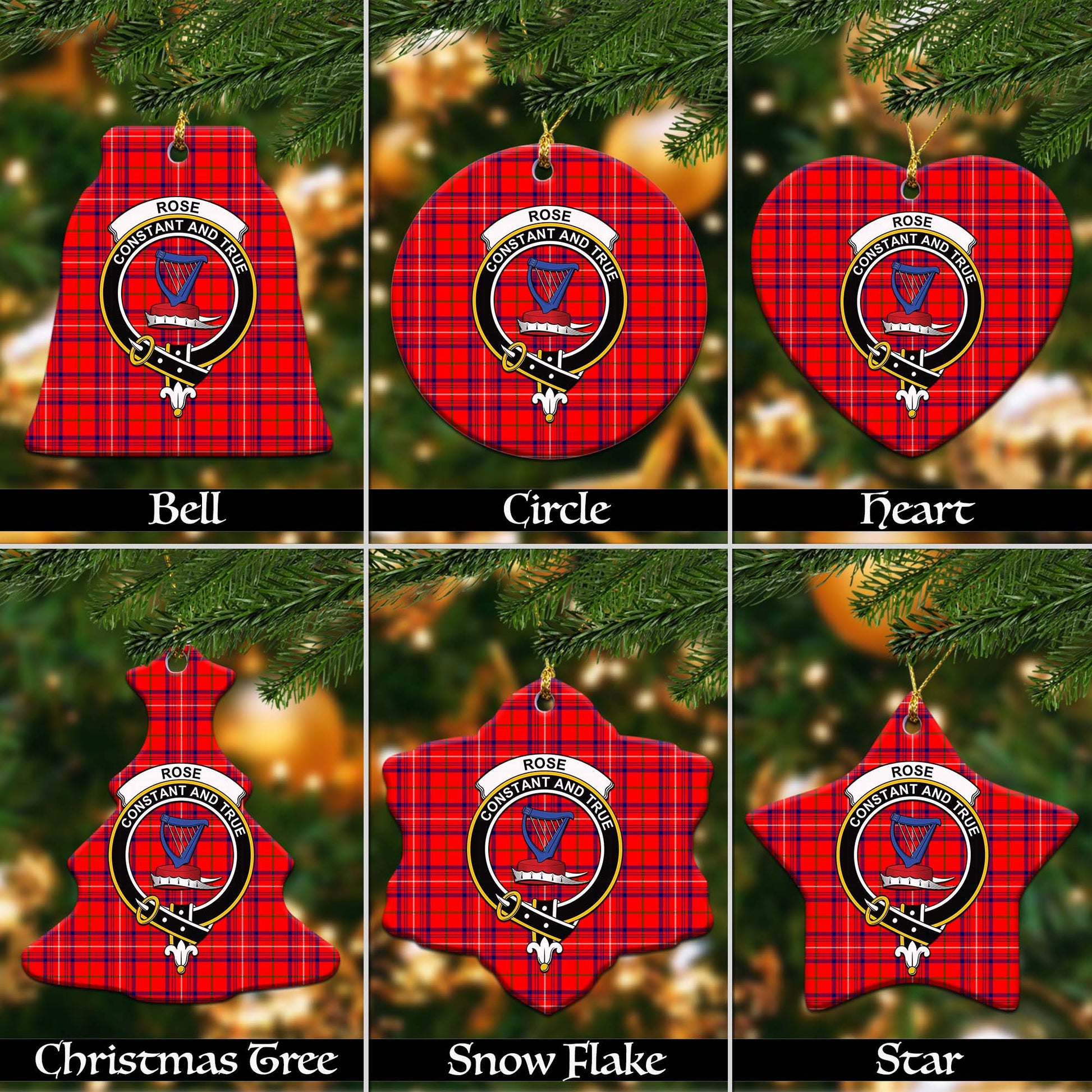 Rose Modern Tartan Christmas Ornaments with Family Crest - Tartanvibesclothing