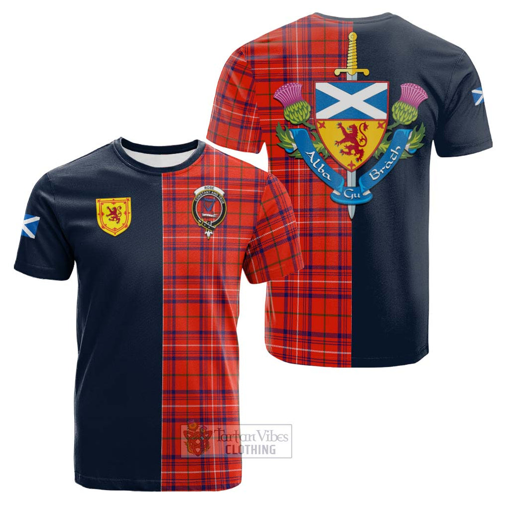 Tartan Vibes Clothing Rose Modern Tartan Cotton T-shirt with Scottish Lion Royal Arm Half Style