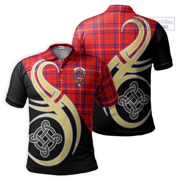 Rose Modern Tartan Polo Shirt with Family Crest and Celtic Symbol Style