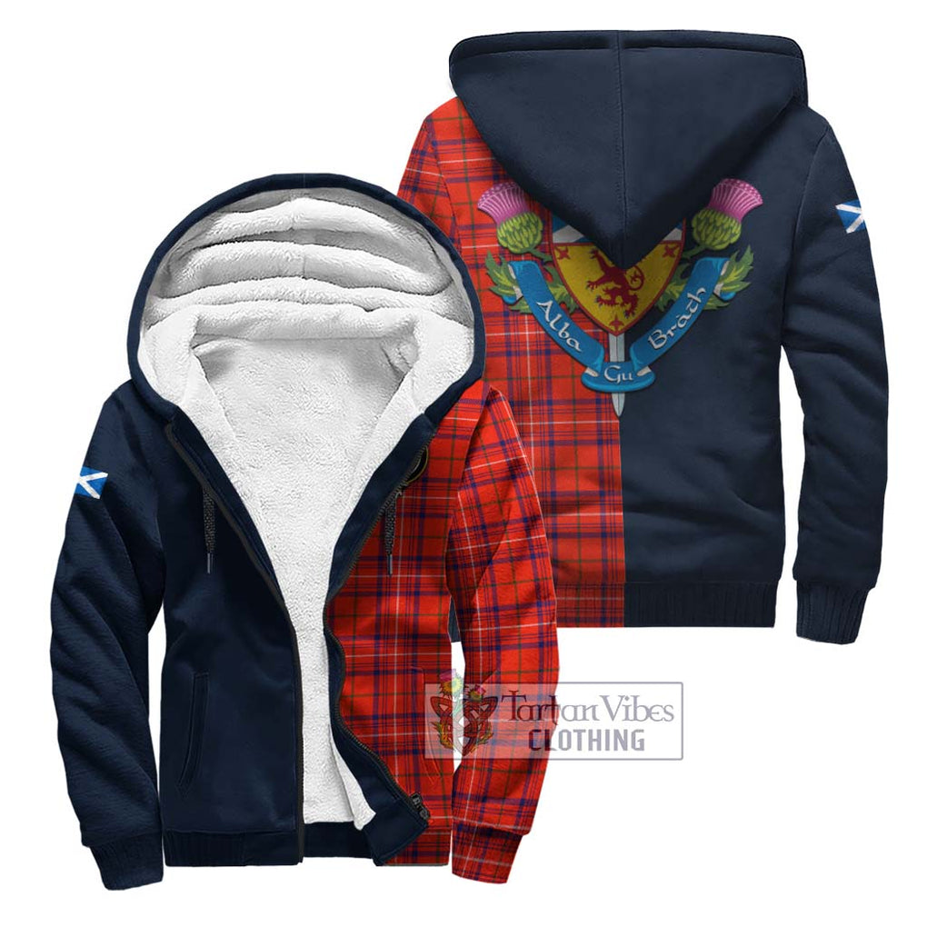 Tartan Vibes Clothing Rose Modern Tartan Sherpa Hoodie with Scottish Lion Royal Arm Half Style