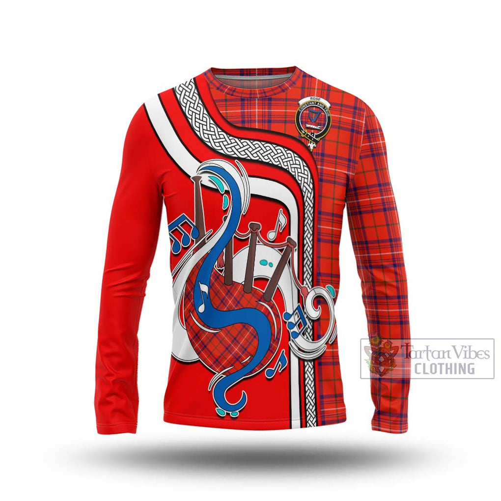 Tartan Vibes Clothing Rose Modern Tartan Long Sleeve T-Shirt with Epic Bagpipe Style