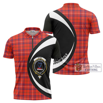 Rose Modern Tartan Zipper Polo Shirt with Family Crest Circle Style