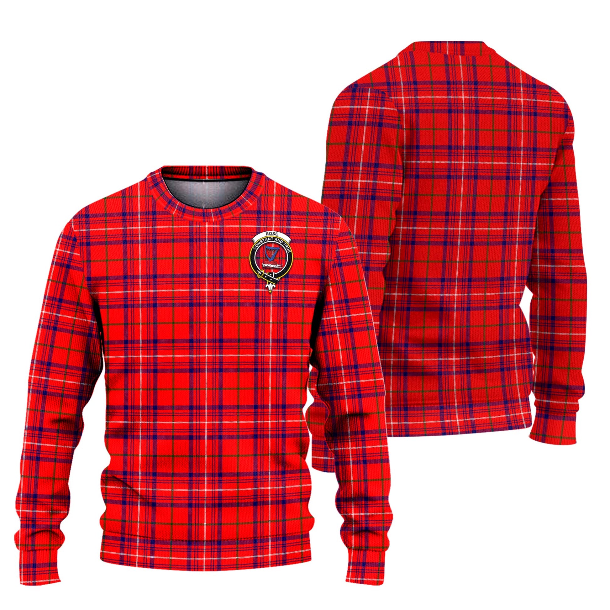 Rose Modern Tartan Knitted Sweater with Family Crest Unisex - Tartanvibesclothing