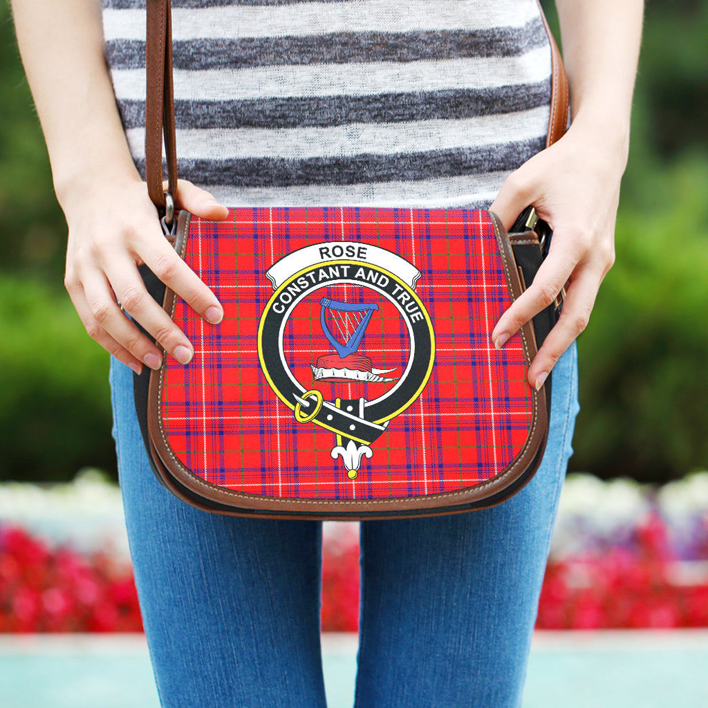 Rose Modern Tartan Saddle Bag with Family Crest One Size - Tartan Vibes Clothing