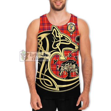Rose Modern Tartan Men's Tank Top with Family Crest Celtic Wolf Style