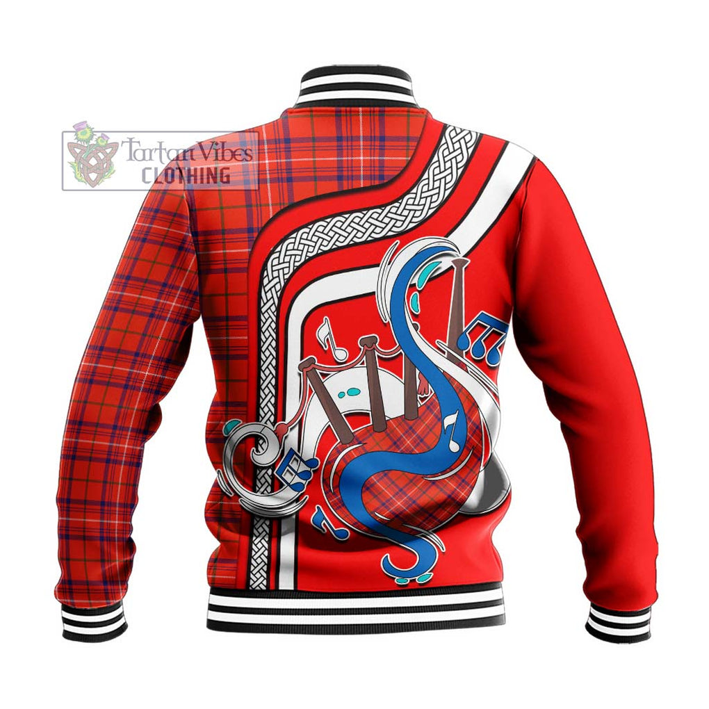 Tartan Vibes Clothing Rose Modern Tartan Baseball Jacket with Epic Bagpipe Style