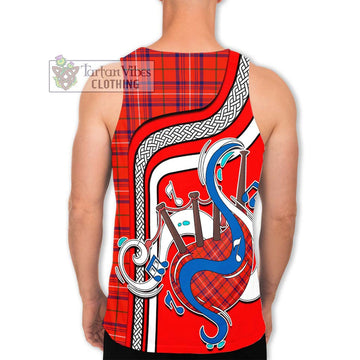 Rose Modern Tartan Men's Tank Top with Epic Bagpipe Style