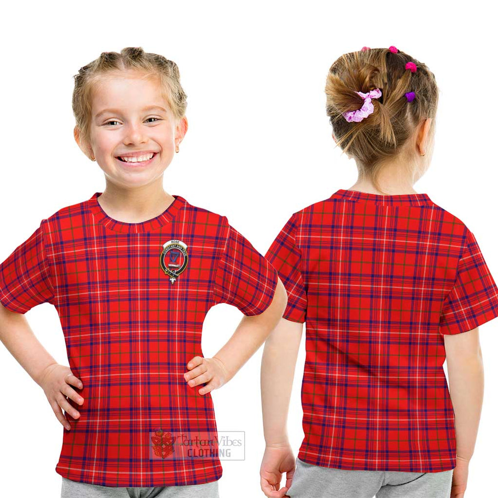 Rose Modern Tartan Kid T-Shirt with Family Crest - Tartanvibesclothing Shop