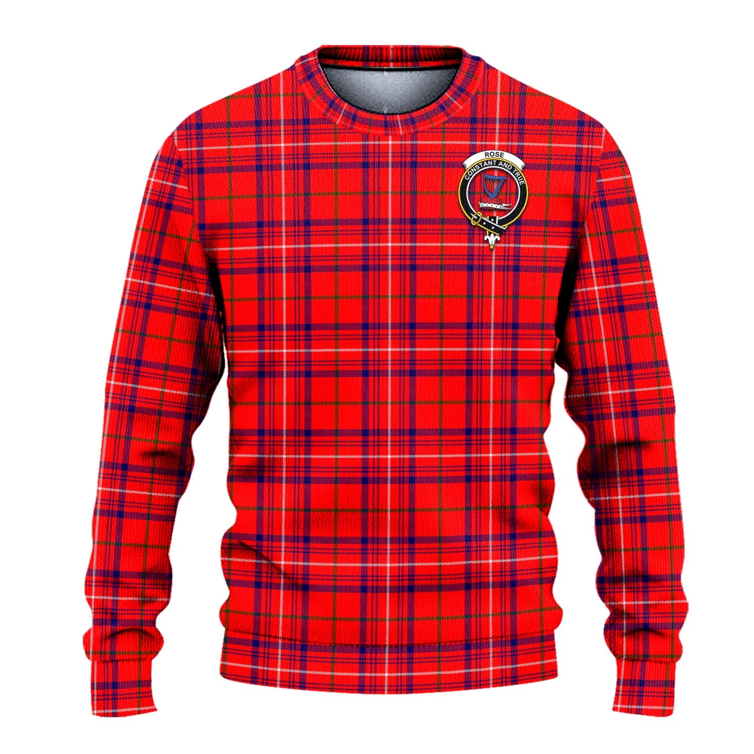 Rose Modern Tartan Knitted Sweater with Family Crest - Tartanvibesclothing